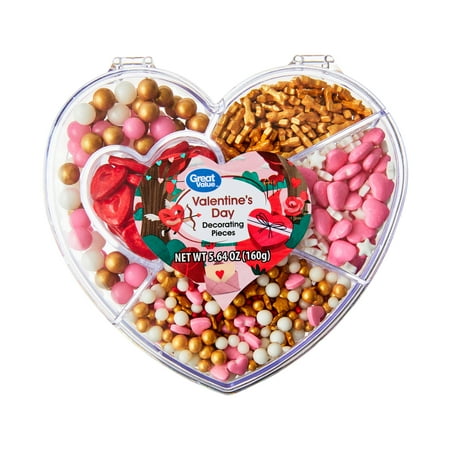 Great Value Valentine Heart Tackle Box Pink, White, Gold & Red Decorating Pieces, 5.64 oz