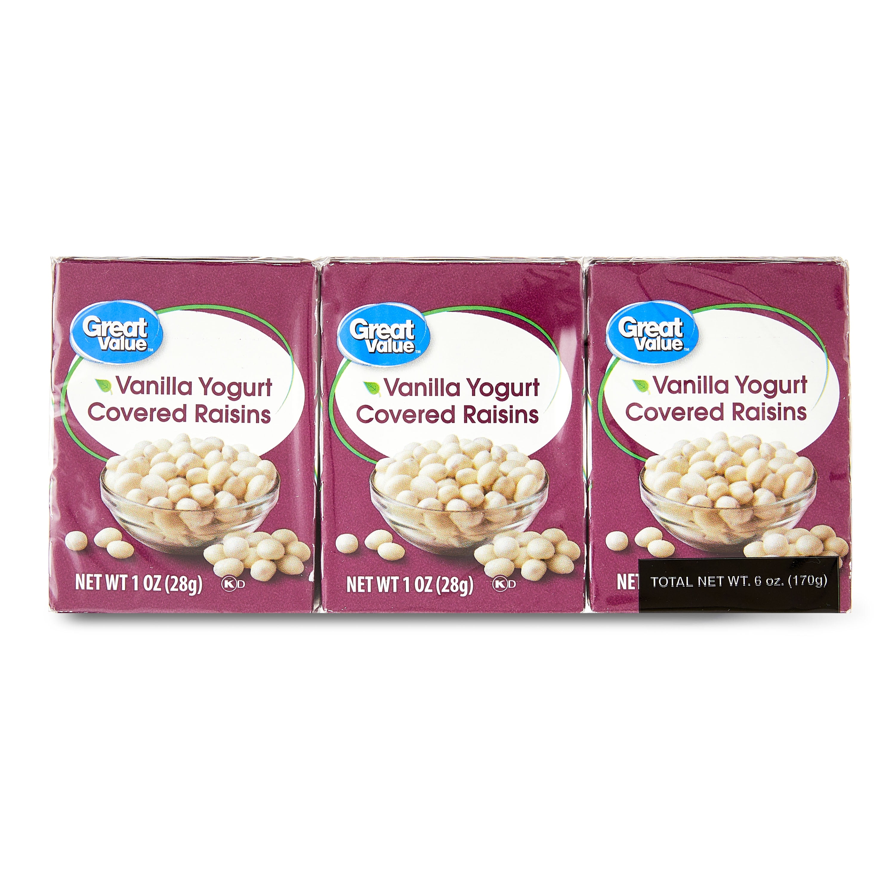 Great Value Vanilla Yogurt Covered Raisins,1 oz, 6 Count