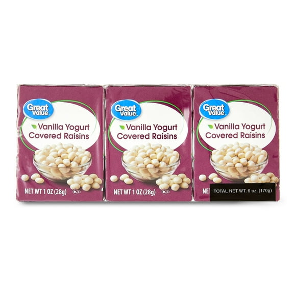 Great Value Vanilla Yogurt Covered Raisins,1 oz, 6 Count