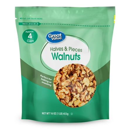 Great Value Walnuts Halves & Pieces, 16 oz