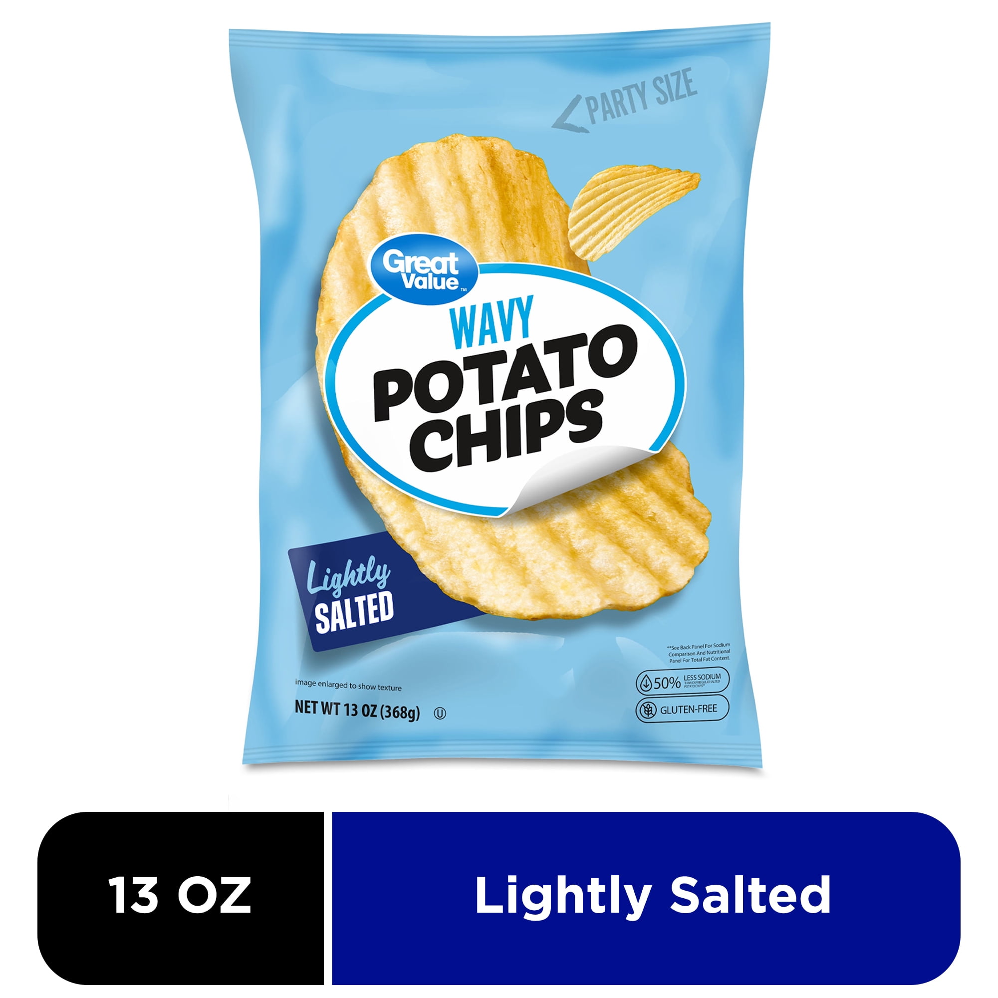 Great Value Lightly Salted Wavy Potato Chips 13 oz Party Size