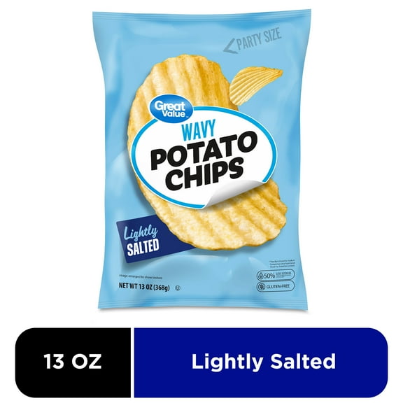 Great Value Lightly Salted Wavy Potato Chips, 13 oz