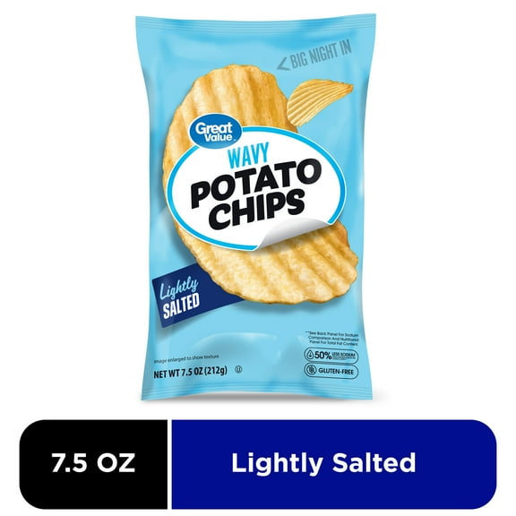 Great Value Lightly Salted Wavy Potato Chips, 7.5 oz