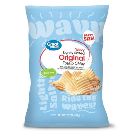 Great Value Wavy Lightly Salted Original Potato Chips Party Size, 15.25 oz