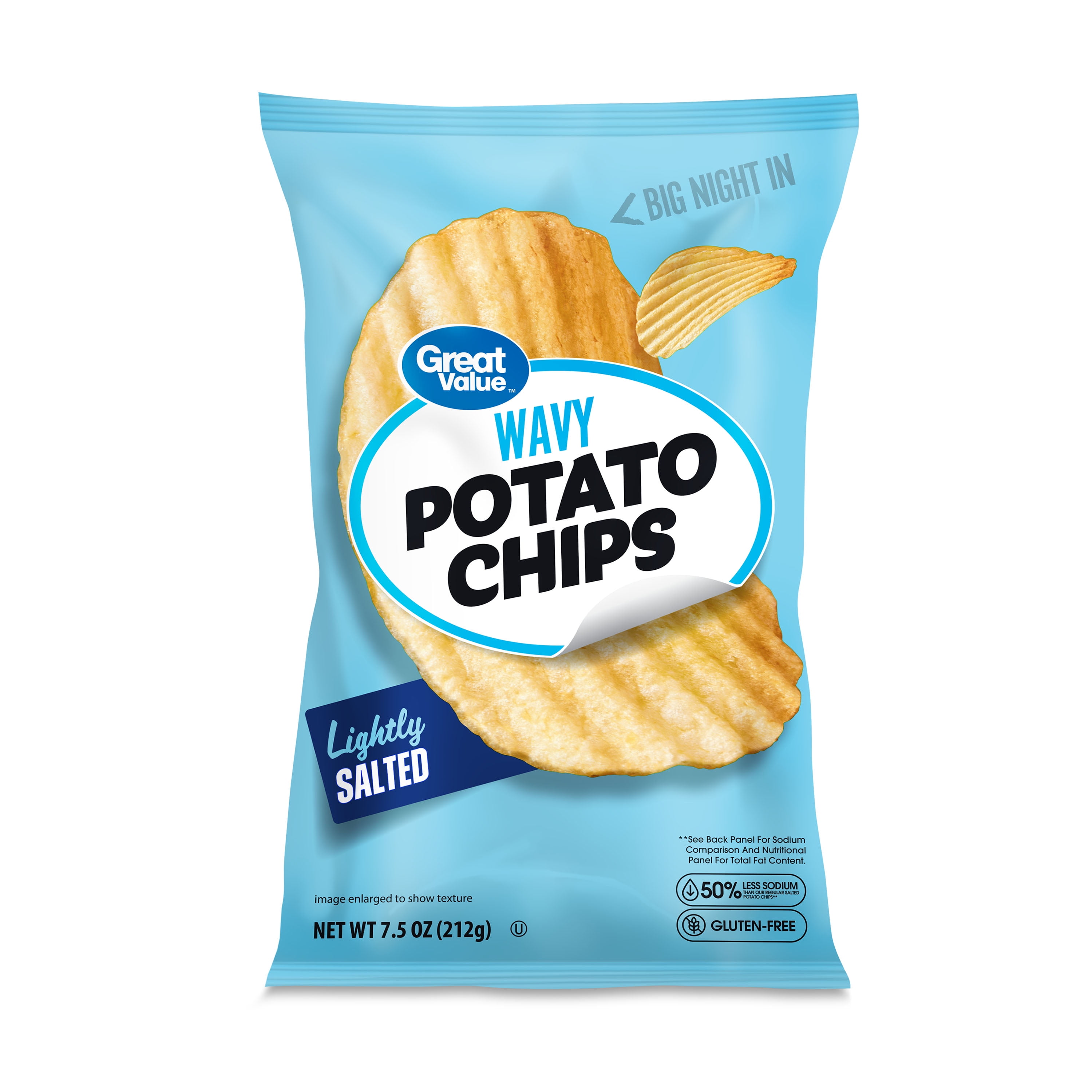 Great Value Wavy Lightly Salted Potato Chips, 7.5 oz bag