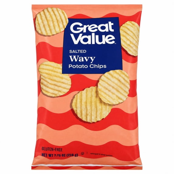 Great Value Salted Wavy Potato Chips, 7.75 oz