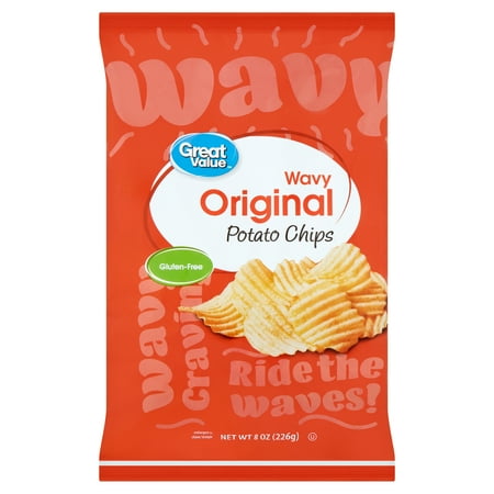 Great Value Wavy Original Potato Chips, 8 oz