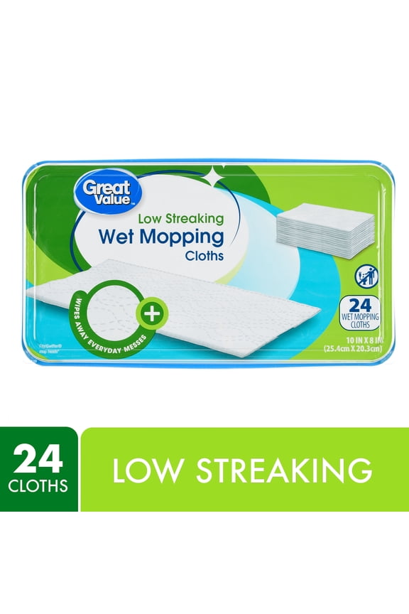 Low Streaking Wet Mopping Cloths, 24 Count