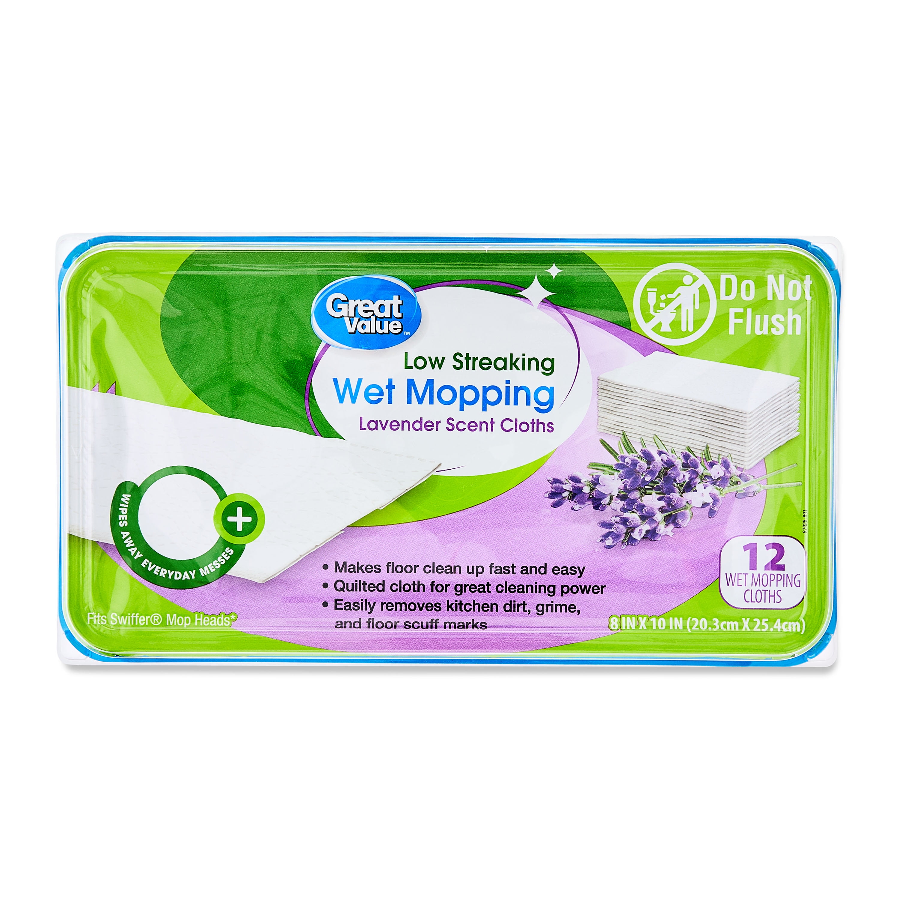 Great Value Low Streaking Wet Mopping Cloths, Lavender Scent, 12 Count