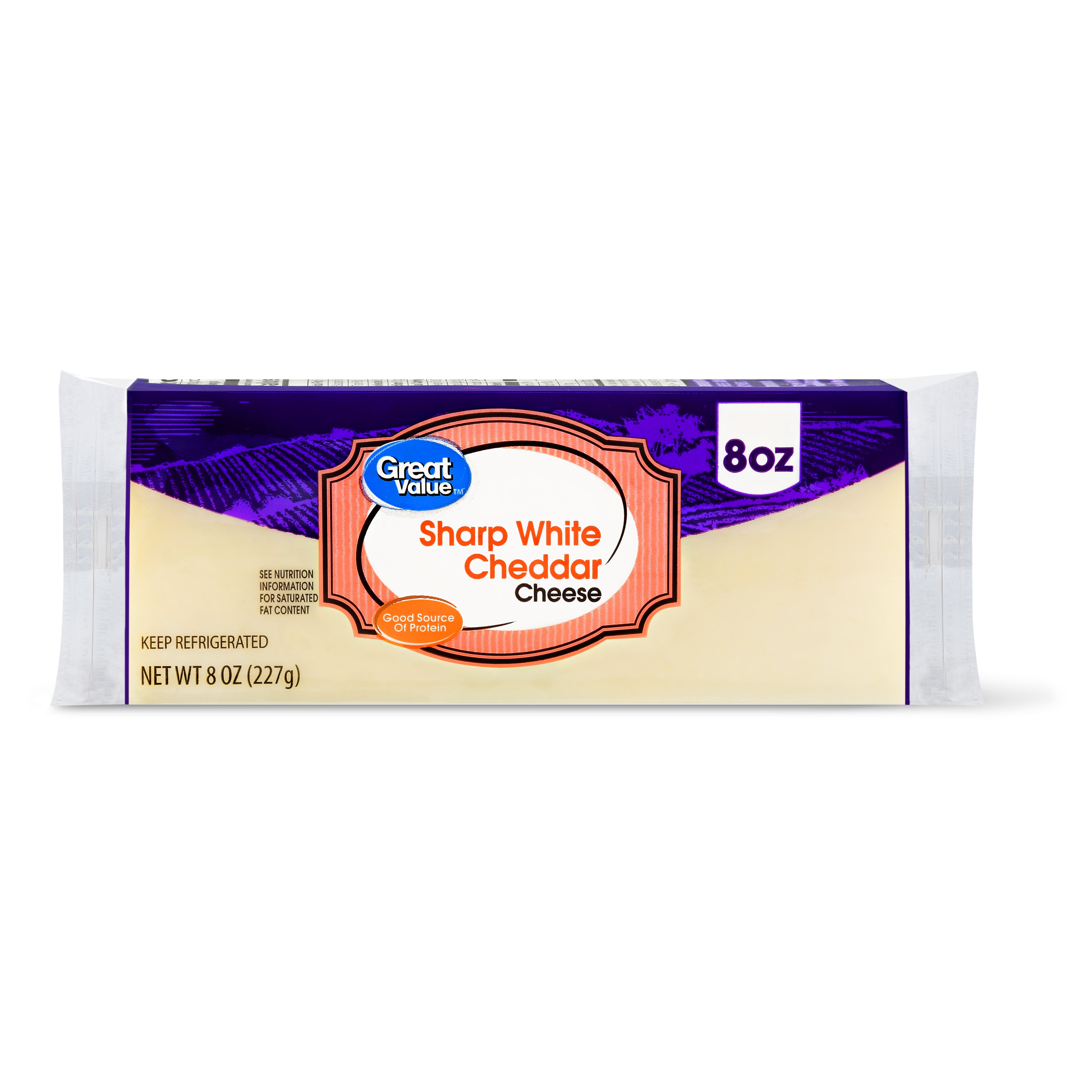 Great Value White Cheddar Cheese Block, Sharp, 8 oz