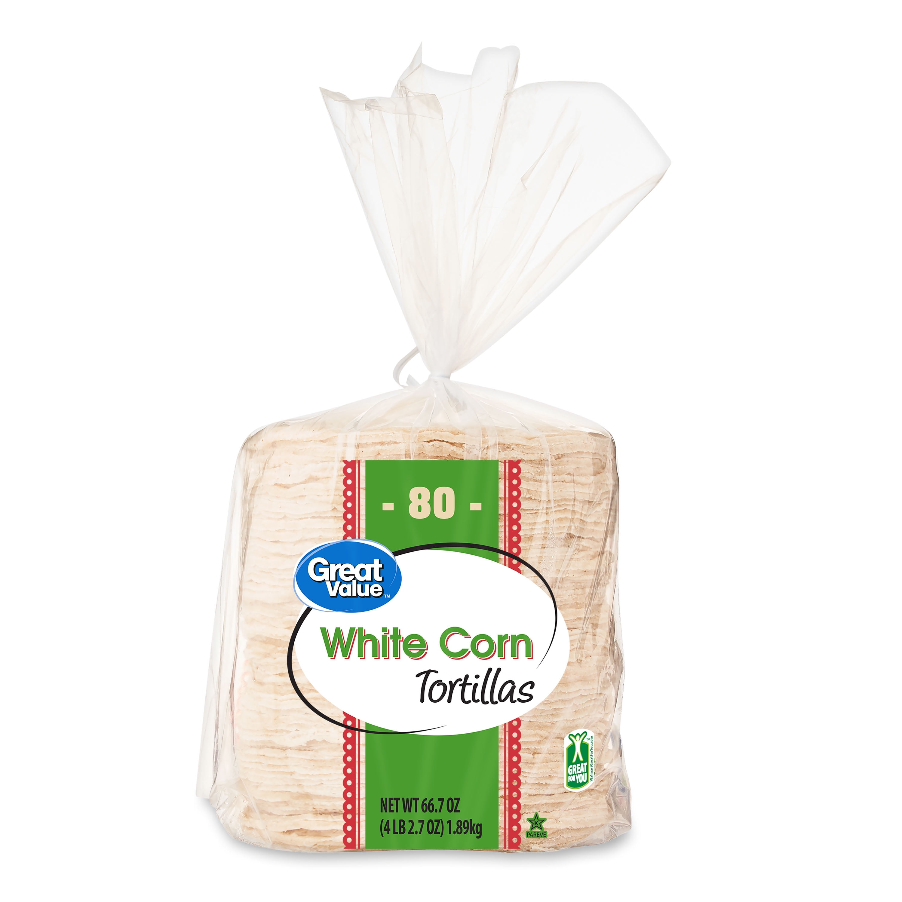 Great Value White Corn Tortillas, 80 Count