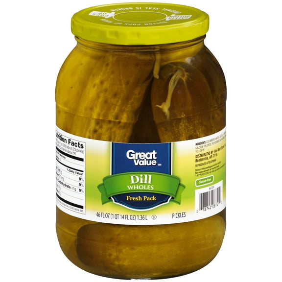 Great Value Whole Dill Pickles, 46 fl oz