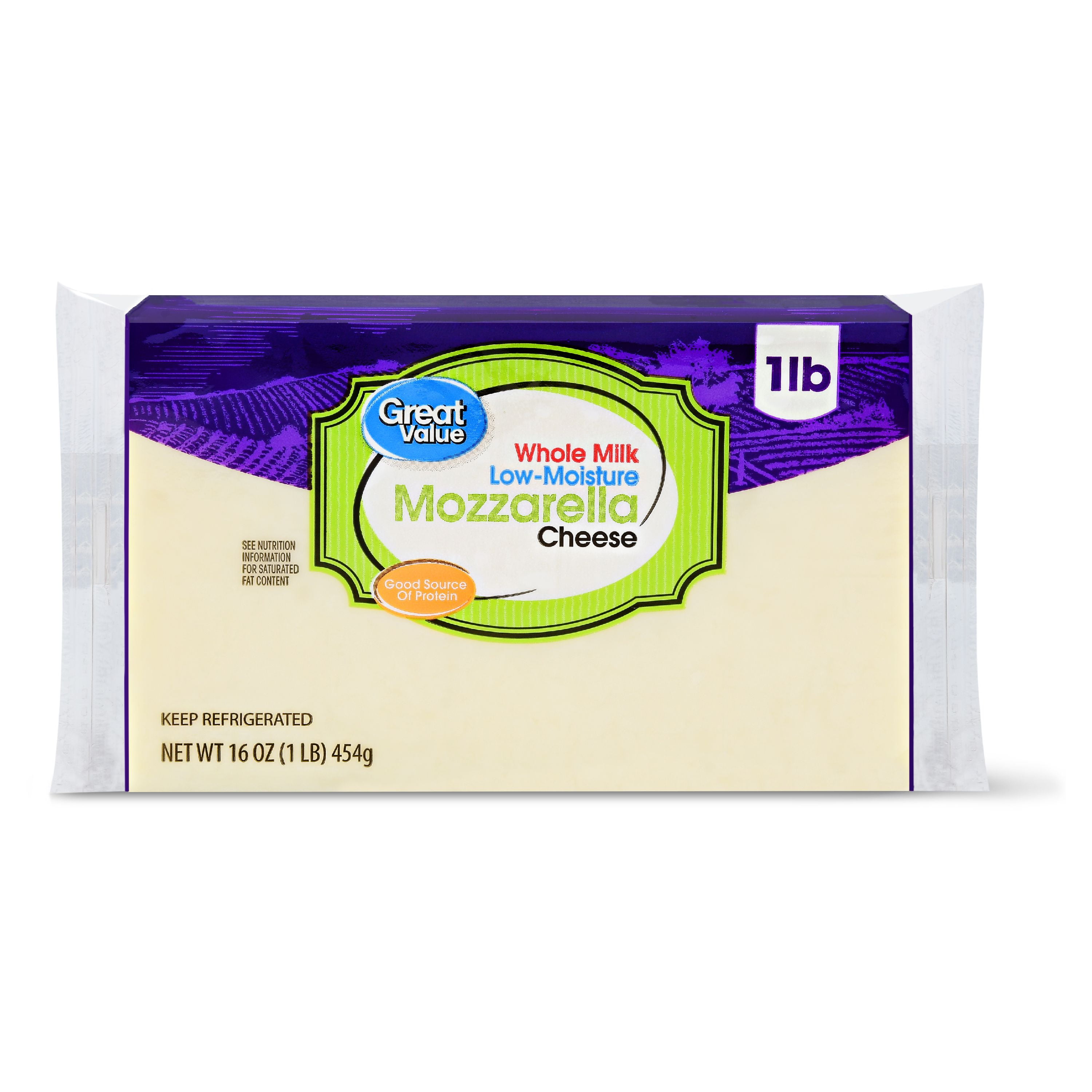 Great Value Whole Milk Low-Moisture Mozzarella Cheese, 16 oz Packet