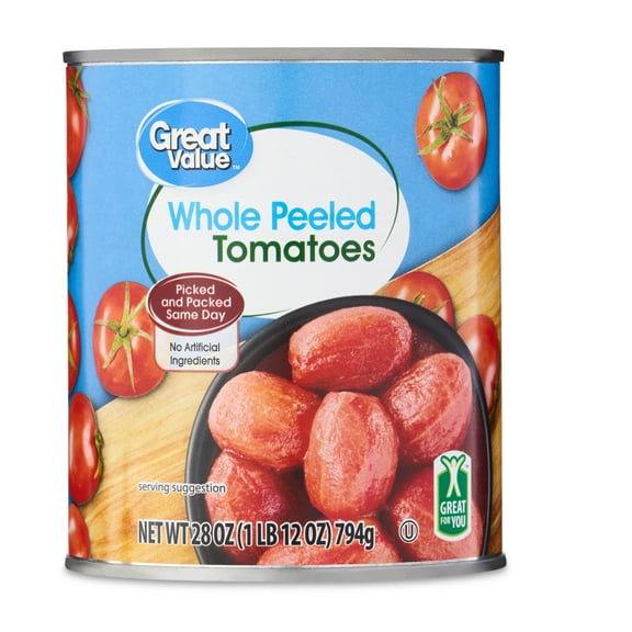 Great Value Whole Peeled Tomatoes, 28 oz