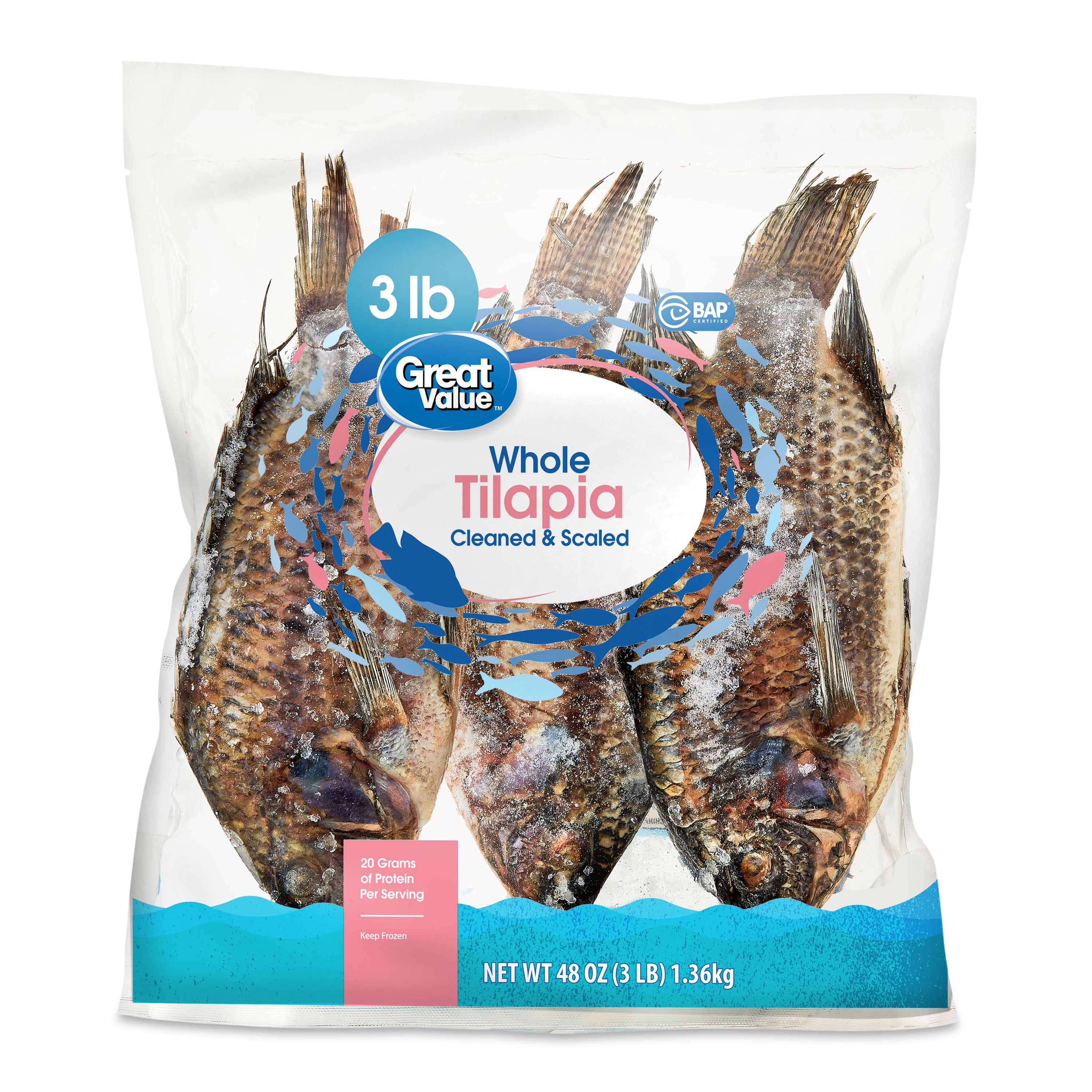 Great Value Whole Tilapia, 3 lb Bag (Frozen)