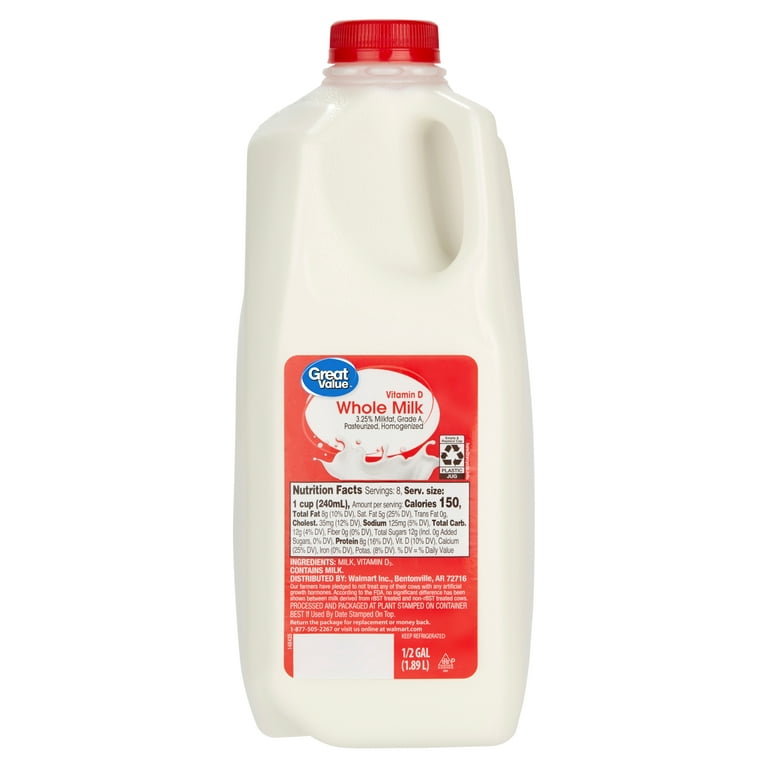 Great Value Whole Vitamin D Milk, Half Gallon, 64 fl oz