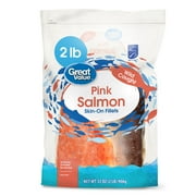 Great Value Wild Caught Pink Salmon Skin-on Fillets, 2 lb Bag (Frozen Fish)
