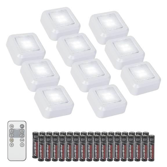 Great Value Wireless LED Puck Lights with Remote, 10-pack, 100 Lumens