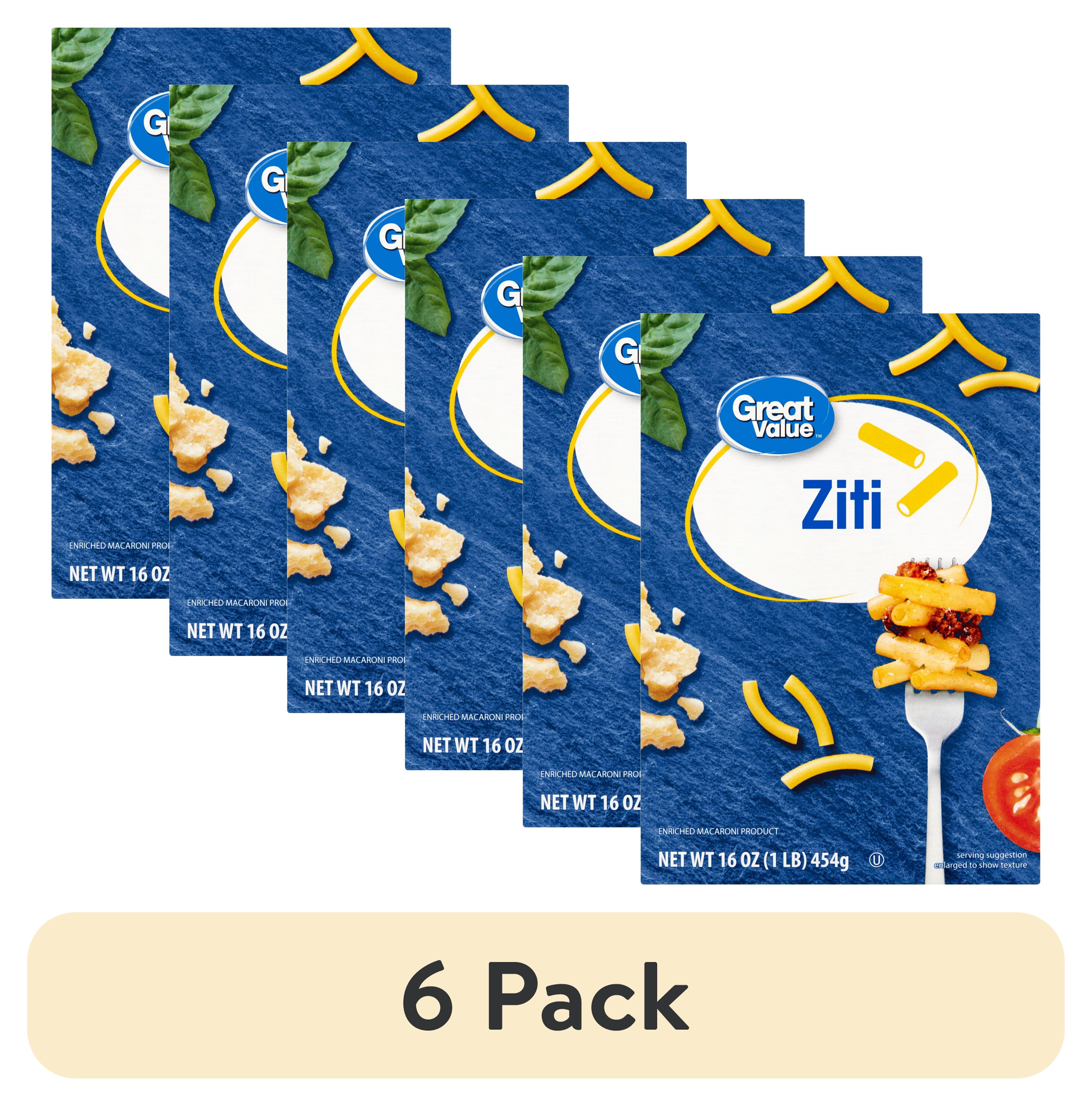 (6 pack) Great Value Ziti, 16 oz