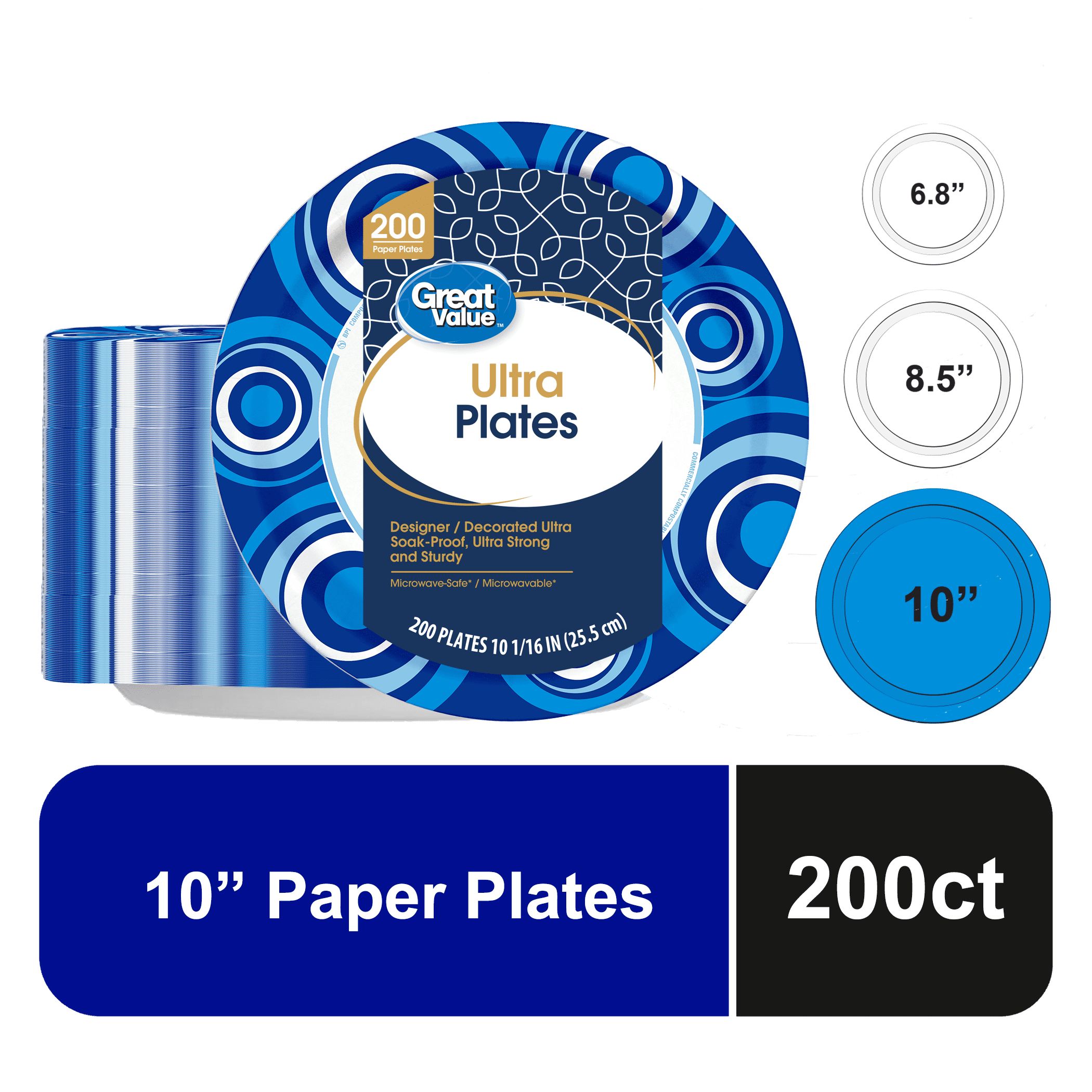 Great Value Ultra Disposable Paper Plates, 10 in, 200 Count