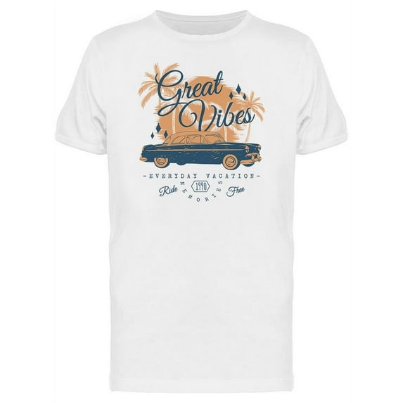 Great Vibes Vintage Car Design T-Shirt Men -Image by Shutterstock, Male Medium