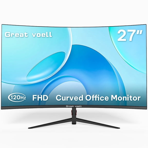Great Voell 27 Inch Curved Monitor, 120Hz FHD 1080p VA Computer Monitor, 99% sRGB, 4000:1 Contrast Ratio, Low Blue Light Display, HDMI & VGA, VESA Mountable for Home Office Gaming