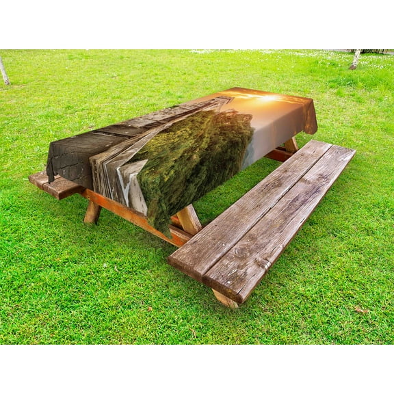 Great Wall of China Outdoor Tablecloth, The Magnificent Heritage of World Background Brick Borders Picture, Decorative Washable Fabric Picnic Table Cloth, 58 X 84 Inches,Orange Green, by Ambesonne