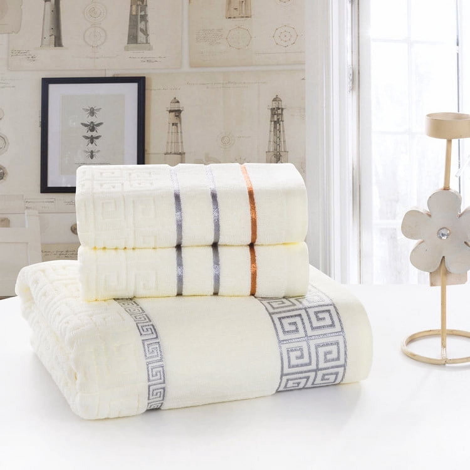 Great Wall Grid Cotton Towel Bath Towel Set Compact Bath Essentials ...