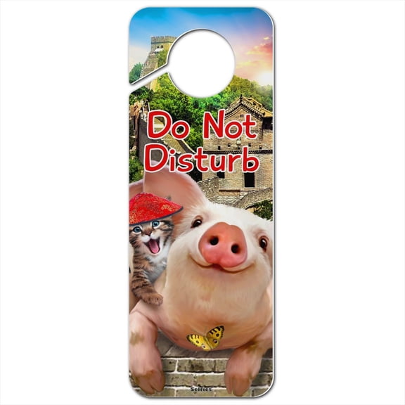 Great Wall of China Selfie Pigs Kitten Plastic Door Knob Hanger Sign