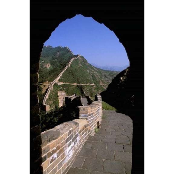 Great Wall of China Viewed through Doorway Beijing China Canvas Art - Bill Bachmann DanitaDelimont (11 x 17)