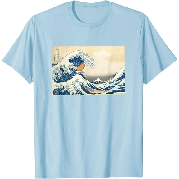 Great Wave Capybara Surfing Rodent Unisex T-Shirt for Men Women Kids Toddler,Light Blue Color,Size YXS