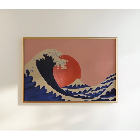 The Great Wave Exhibition Gallery Wall, Maximalist Decor, Pink And Blue Art, Sea Poster, Living Room Decor, Horizontal Poster, Wall Art Wall Art, Modern Wall Decor For Living Room, 8x12 UNFRAMED