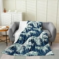 thumbnail image 1 of the Great Wave Fleece Blanket 40x50 All Season Soft Japanese Kanagawa Abstract Lines Art Flannel Blanket Sofa Bed Couch Decor Hand Painted Ocean Wave Throw Blanket Warm for Kids Boys Girls, 1 of 6