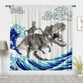 thumbnail image 1 of The Great Wave off Kanagawa Window Curtains, Cat Riding Dinosaur Window Treatments, For Blackout Curtain Bedroom Living Room Privacy Decor(Rod Pocket), 1 of 5