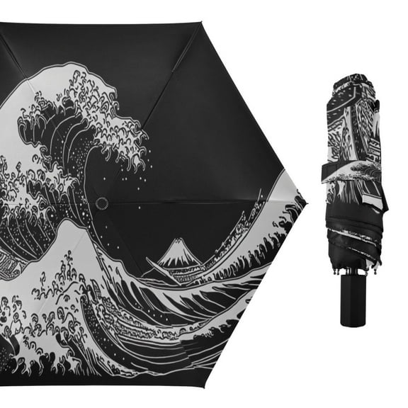 Great Wave Off Kanagawa Compact Sun Umbrella Windproof Travel Umbrellas for Rain Strong Portable UV Protection