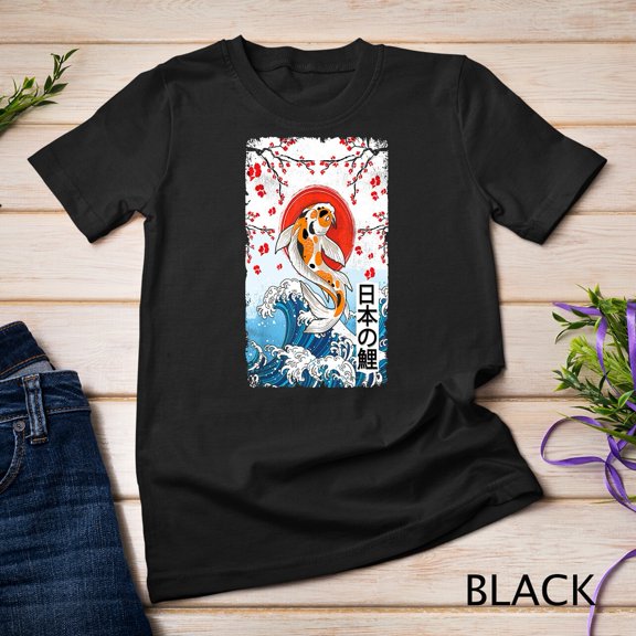 Great Wave Off Kanagawa Japanese Cherry Blossom Koi Fish T-Shirt