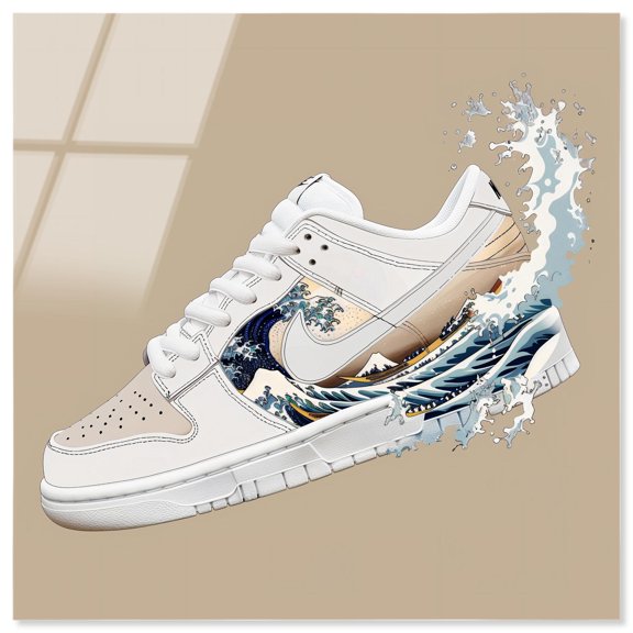 Great Wave Sneaker Splash Acrylic Sneaker Wall Art by Art Remedy, Ready to Hang, 12 x 12