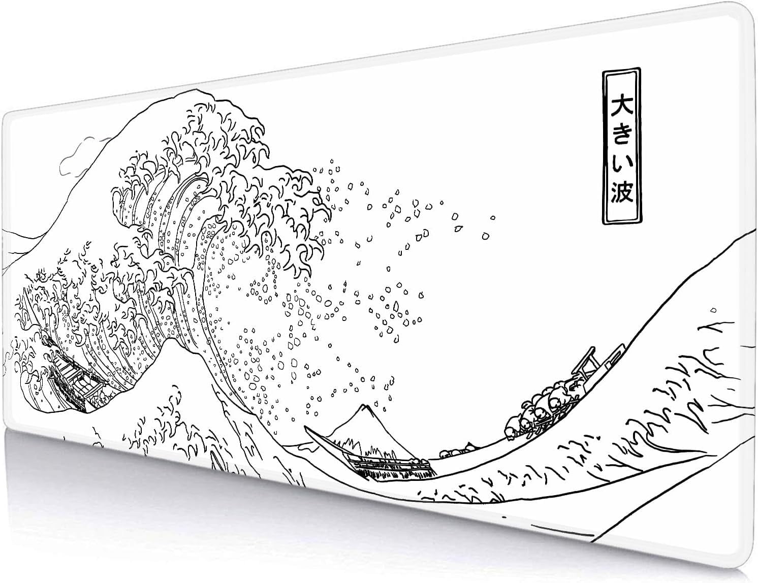 Great Wave XL Gaming Mouse Pad, White Minimalist Japanese Desk Mat