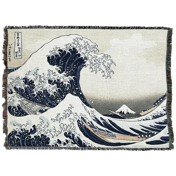 Pure Country Weavers Great Wave of Kanagawa Blanket by Katsushika Hokusai - Fine Art Tapestry Throw Woven from Cotton - Made in The USA (72x54)