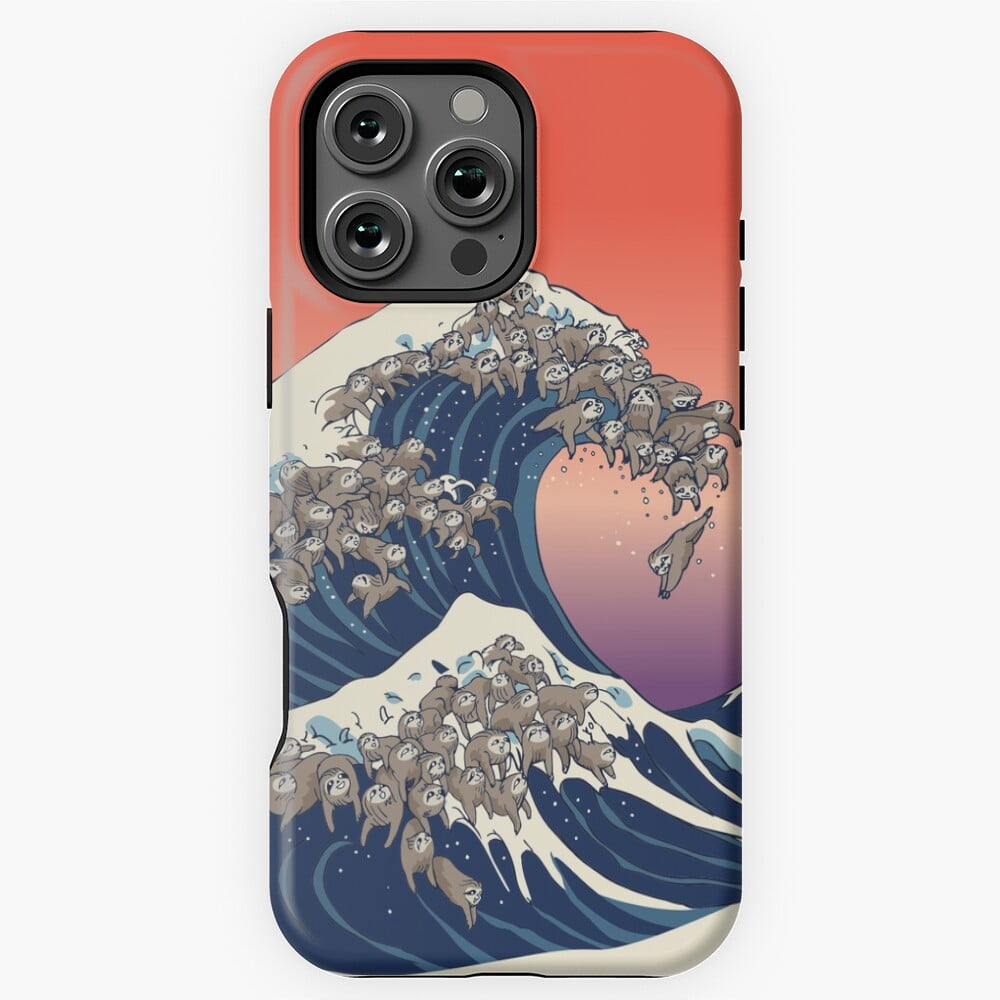 Great Wave of Sloth Funny Ocean Art iPhone Case 11 12 13 14 15 16 17 ...