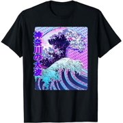 Great Wave off Kanagawa Vaporwave Glitch Aesthetic Kanji T-Shirt