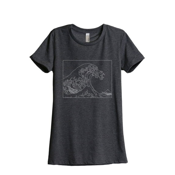Great Waves Hokusai Women's Fashion Relaxed T-Shirt Tee Charcoal Grey X-Large