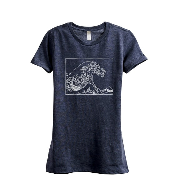 Great Waves Hokusai Women's Fashion Relaxed T-Shirt Tee Heather Navy Large