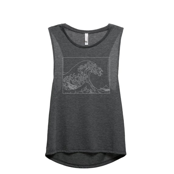 Great Waves Hokusai Women's Fashion Sleeveless Muscle Workout Yoga Tank Top Charcoal Grey Large
