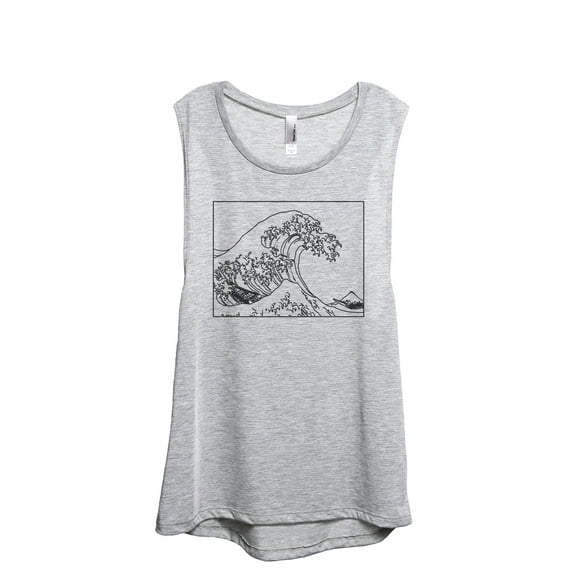 Great Waves Hokusai Women's Fashion Sleeveless Muscle Workout Yoga Tank Top Sport Grey Medium