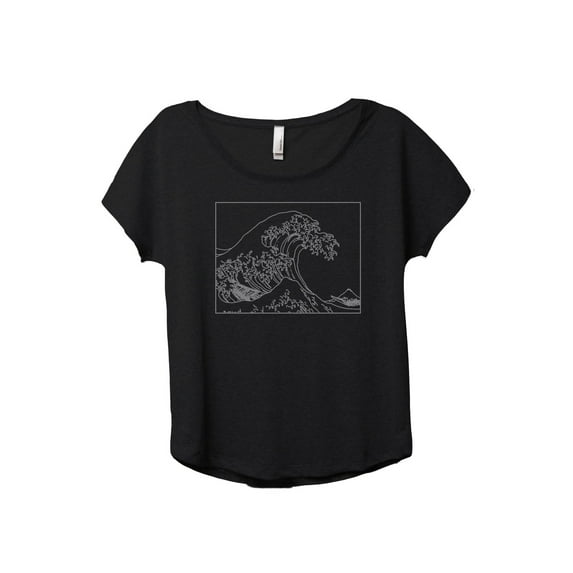 Great Waves Hokusai Women's Fashion Slouchy Dolman T-Shirt Tee Heather Black 2X-Large