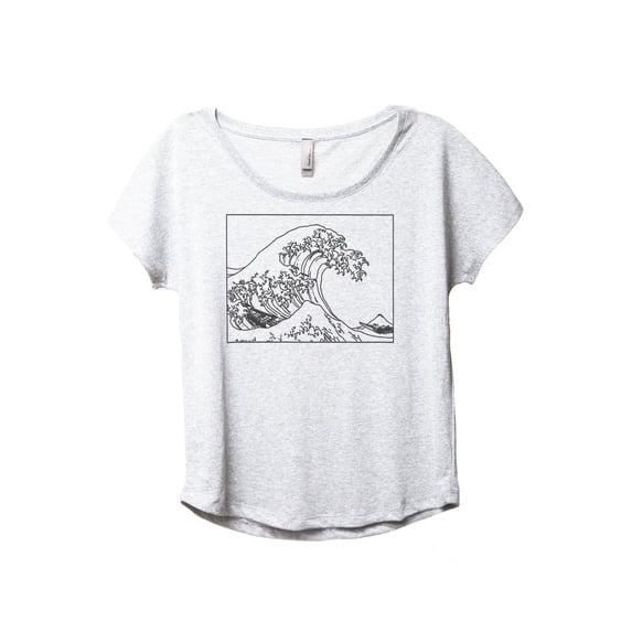 Great Waves Hokusai Women's Fashion Slouchy Dolman T-Shirt Tee Heather White Small