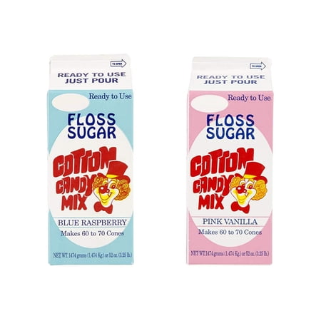 Great Western Concession Essentials Cotton Candy Floss Sugar -2pk- Blue Raspberry and Pink Vanilla Flavor One Of Each (3.25lb Total )