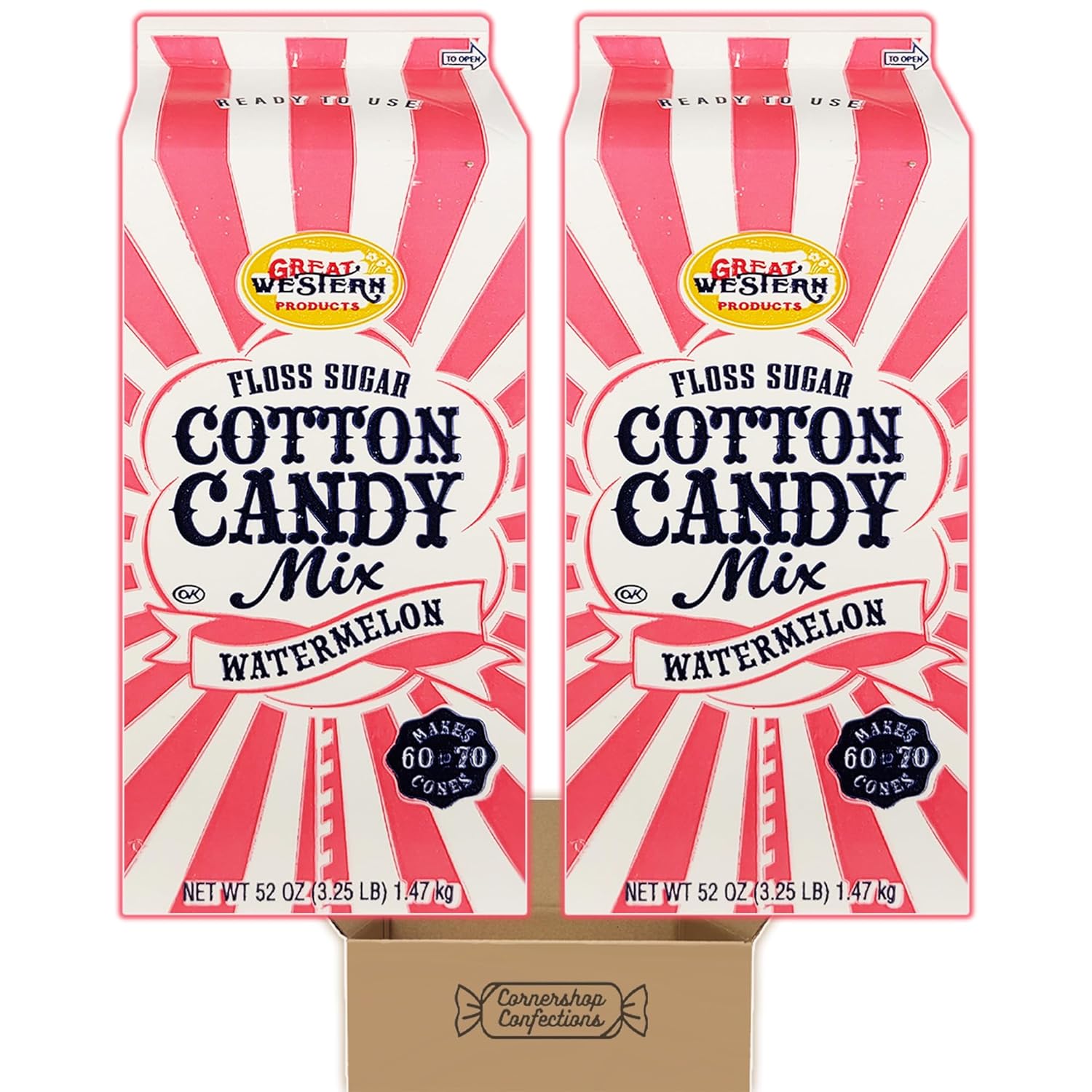 Great Western Floss Sugar Cotton Candy Mix Bundle Pack Watermelon 2