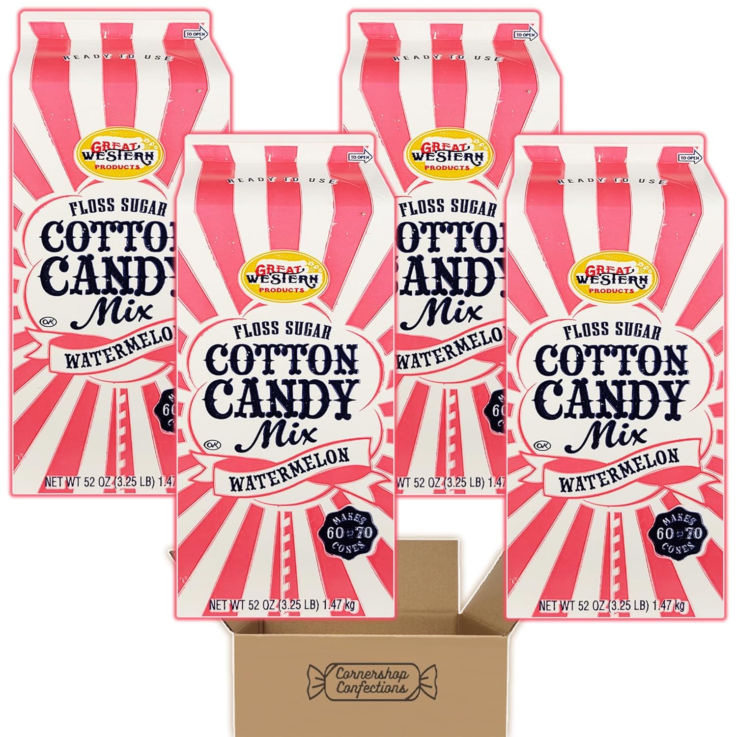 Great Western Floss Sugar Cotton Candy Mix Bundle Pack Watermelon 4